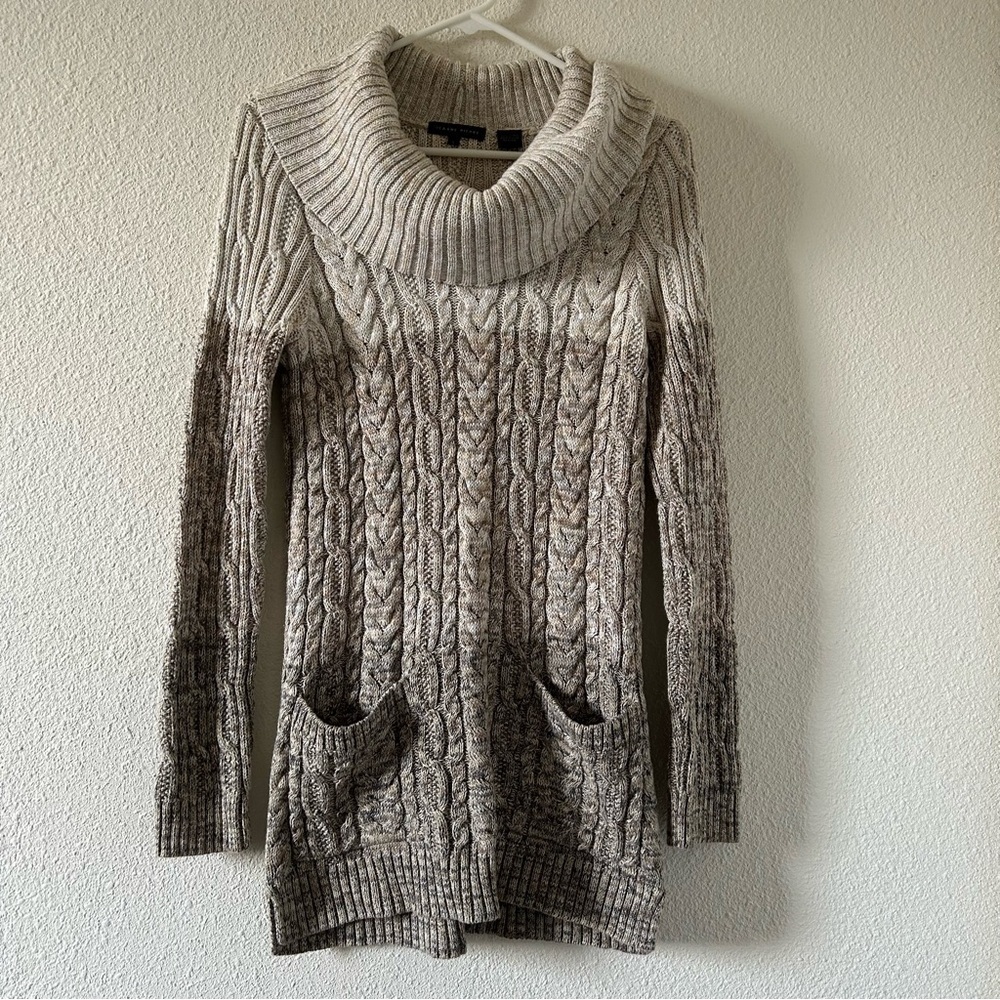 Jeanne Pierre Women’s Knit Tunic Sweater Small Beige Cowl Neck Cozy Gilmore Girl